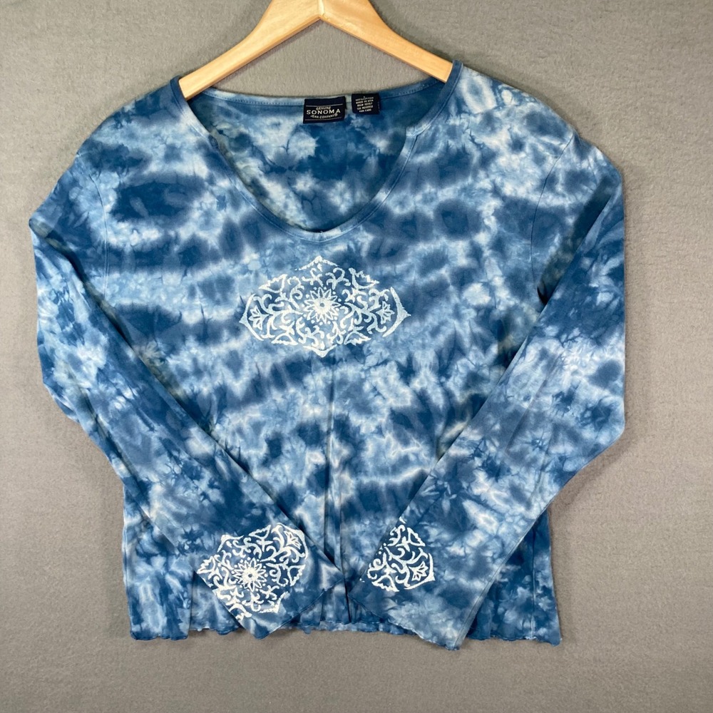 Sonoma Jean Company Women's Tie Dye Long‎ Sleeve Top Blue White Size L